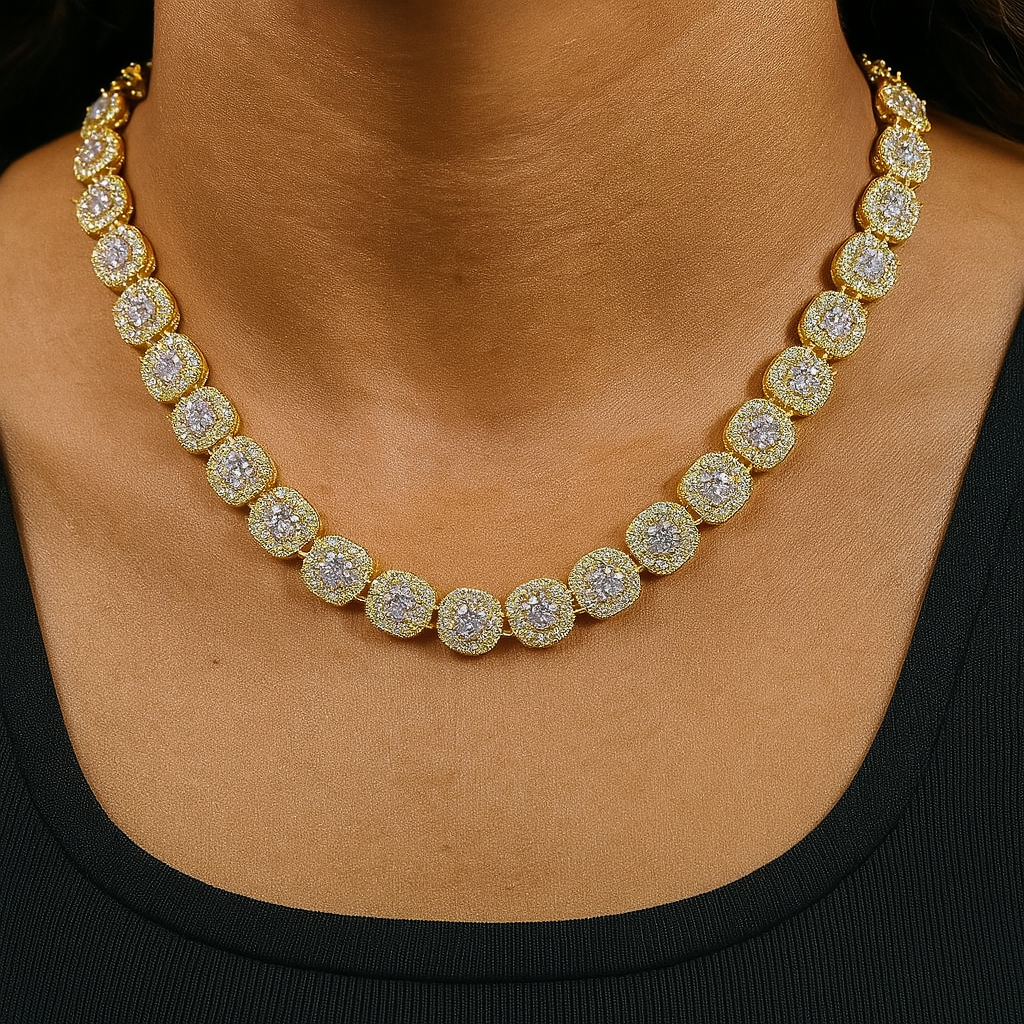 Clustered Tennis Ketting - Goud 12 mm