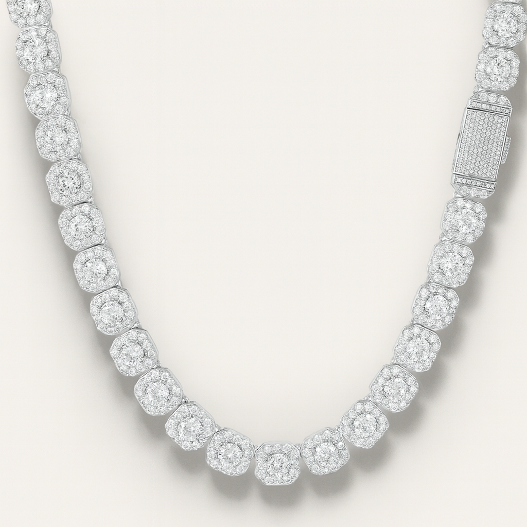 Clustered Tennis Ketting - Witgoud 10 mm