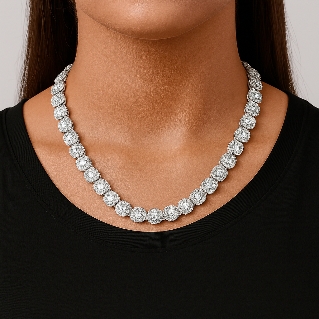 Clustered Tennis Ketting- Witgoud 12 mm