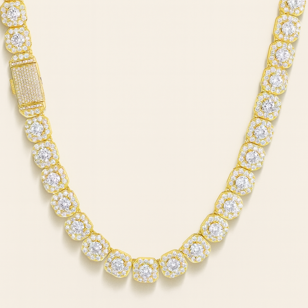 Clustered Tennis Ketting - Goud 10 mm