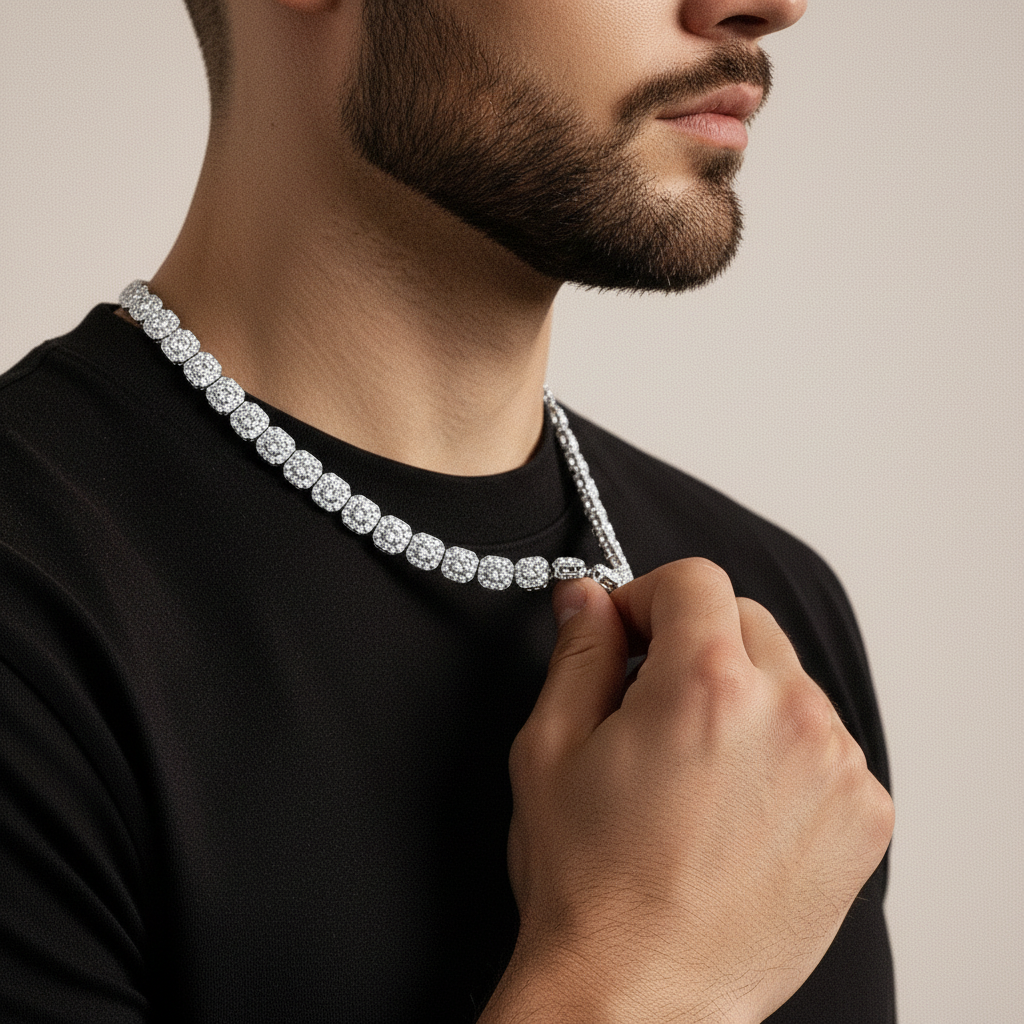 Clustered Tennis Ketting - Witgoud 10 mm