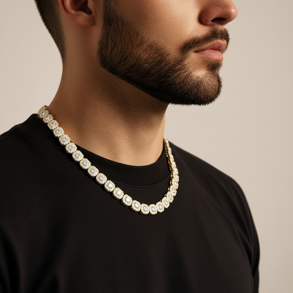 Clustered Tennis Ketting - Goud 10 mm