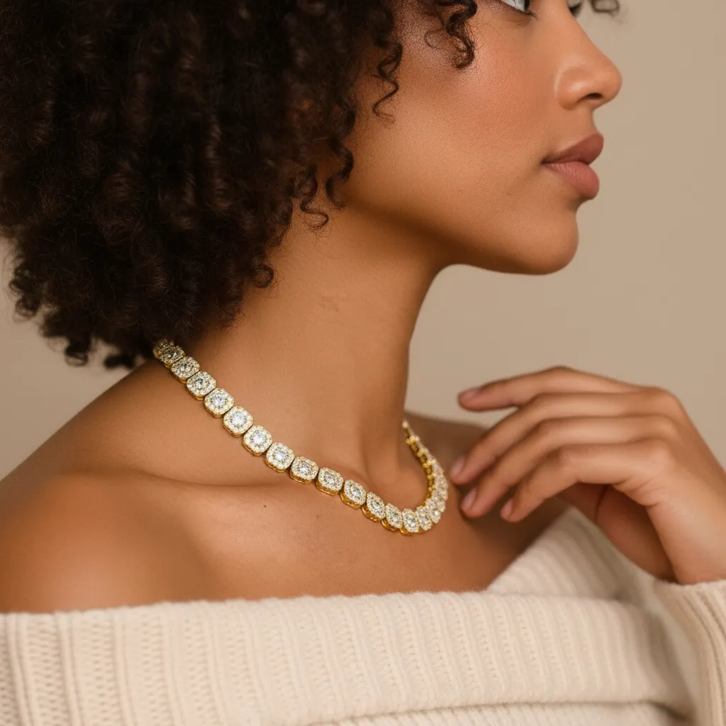 Clustered Tennis Ketting - Goud 10 mm