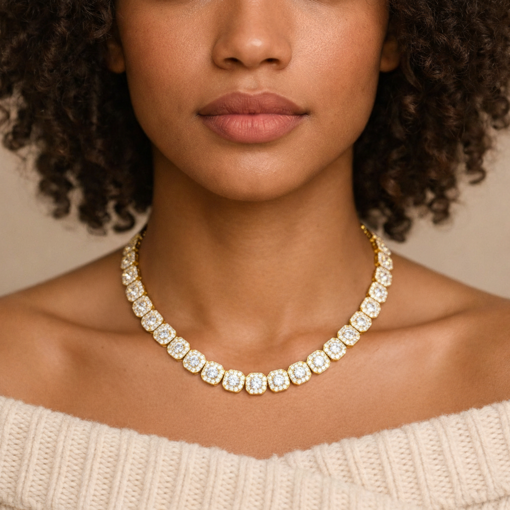 Clustered Tennis Ketting - Goud 10 mm