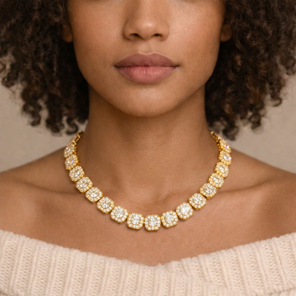 Clustered Tennis Ketting - Goud 12 mm