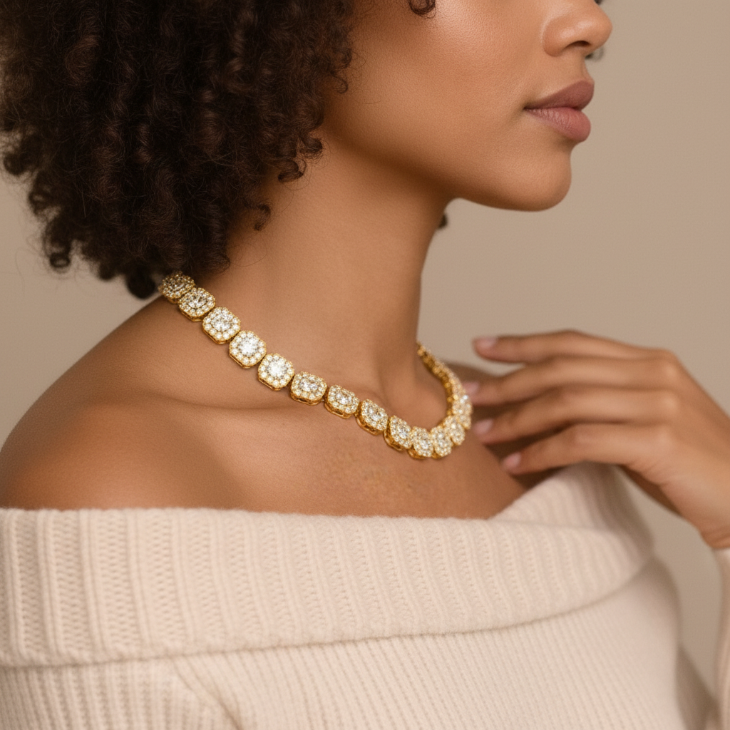 Clustered Tennis Ketting - Goud 12 mm