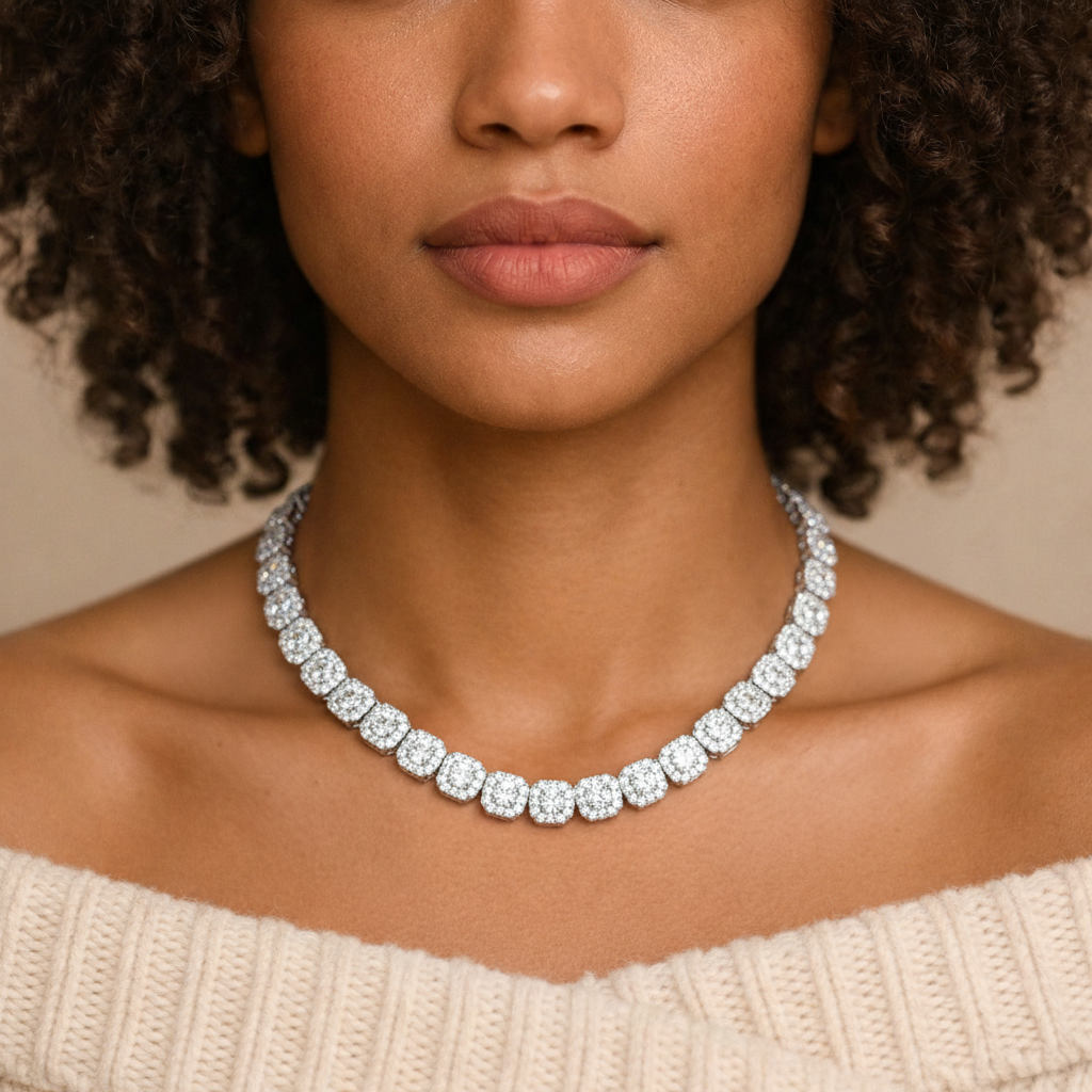 Clustered Tennis Ketting - Witgoud 10 mm