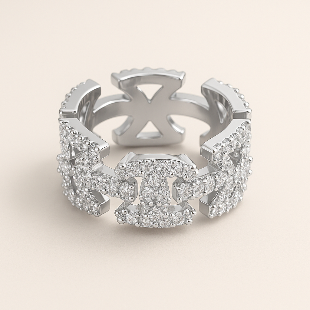 Diamond Crest Ring Zilver