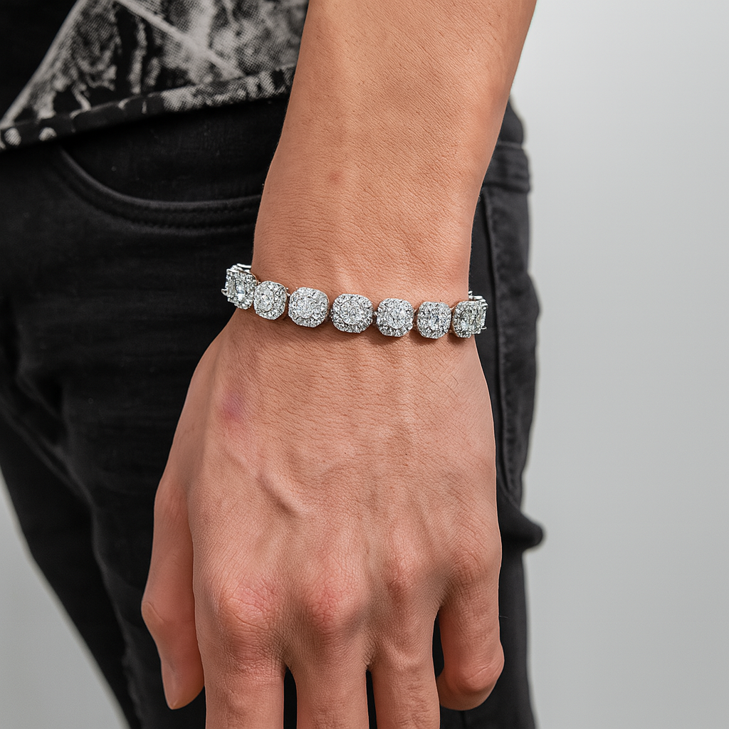 Clustered Tennis Armband - Witgoud 10 mm