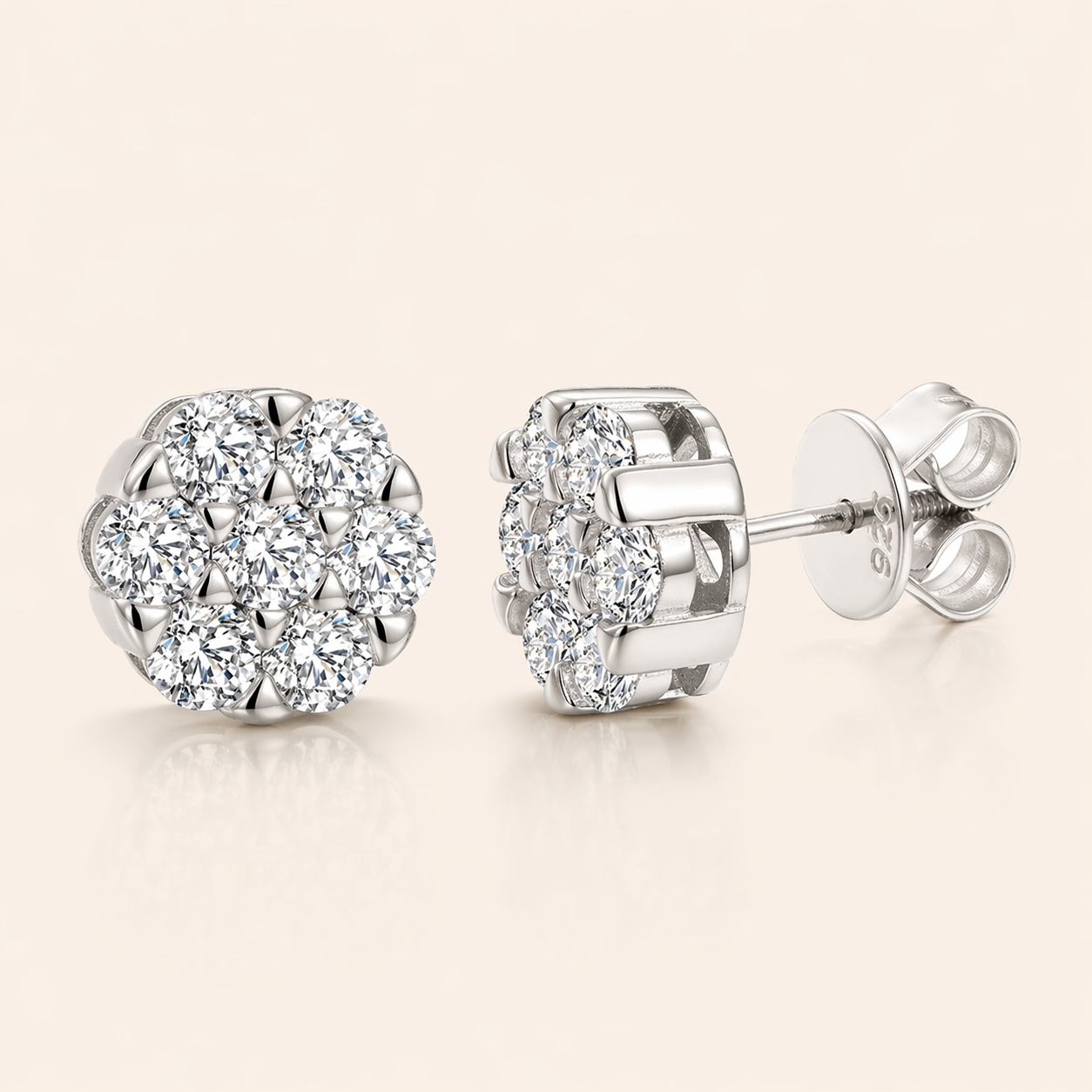 Moissanite Flower Studs - Zilver