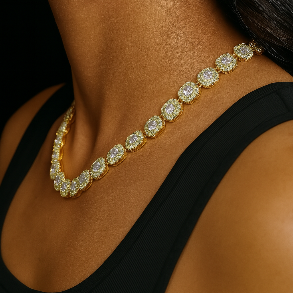 Clustered Tennis Ketting - Goud 12 mm