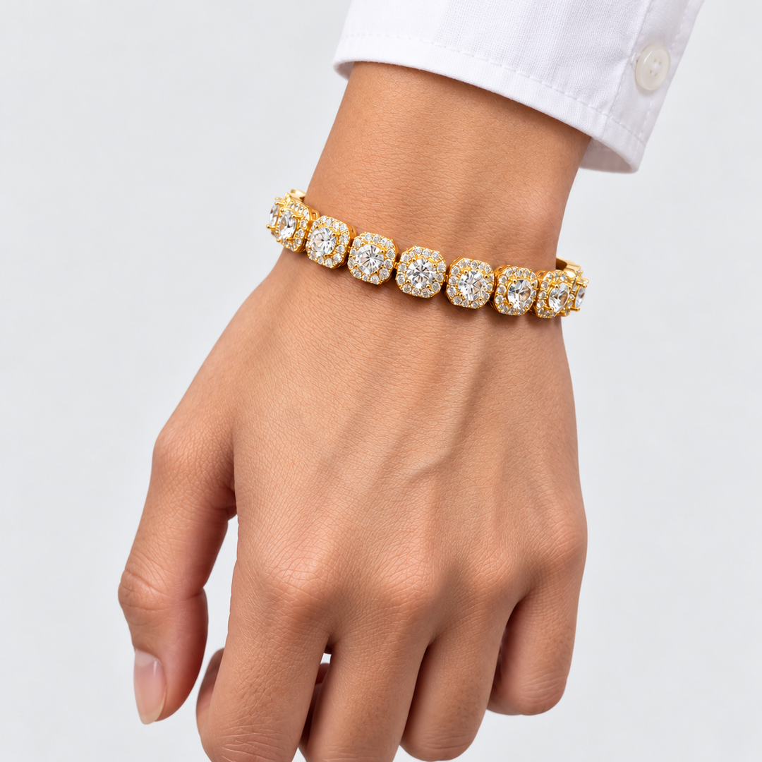 Clustered Tennis Armband - Goud 10 mm