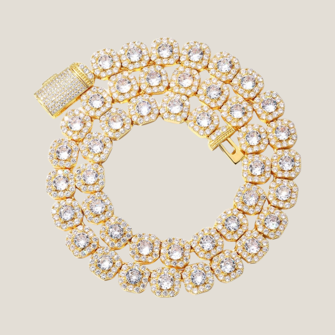 Clustered Tennis Ketting - Goud 12 mm