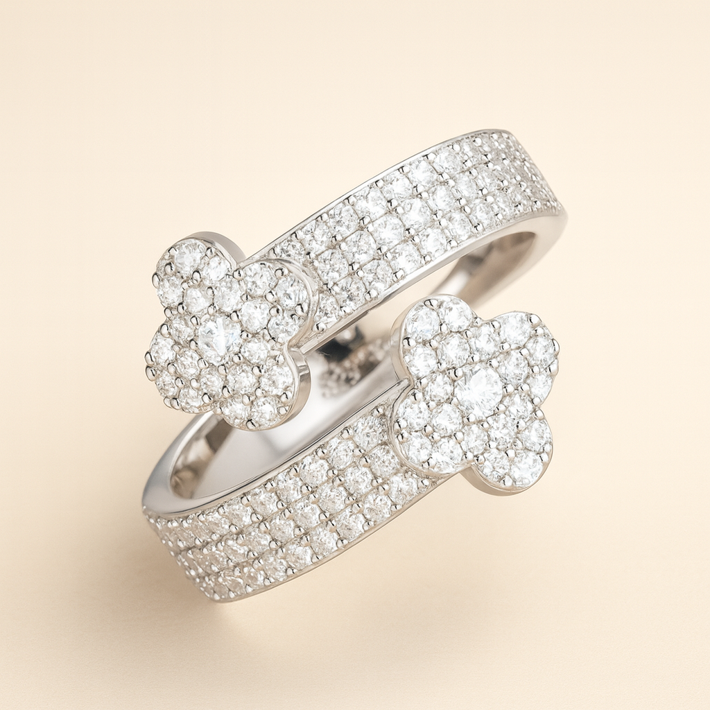 Crystal Clover Ring Zilver - Moissaniet