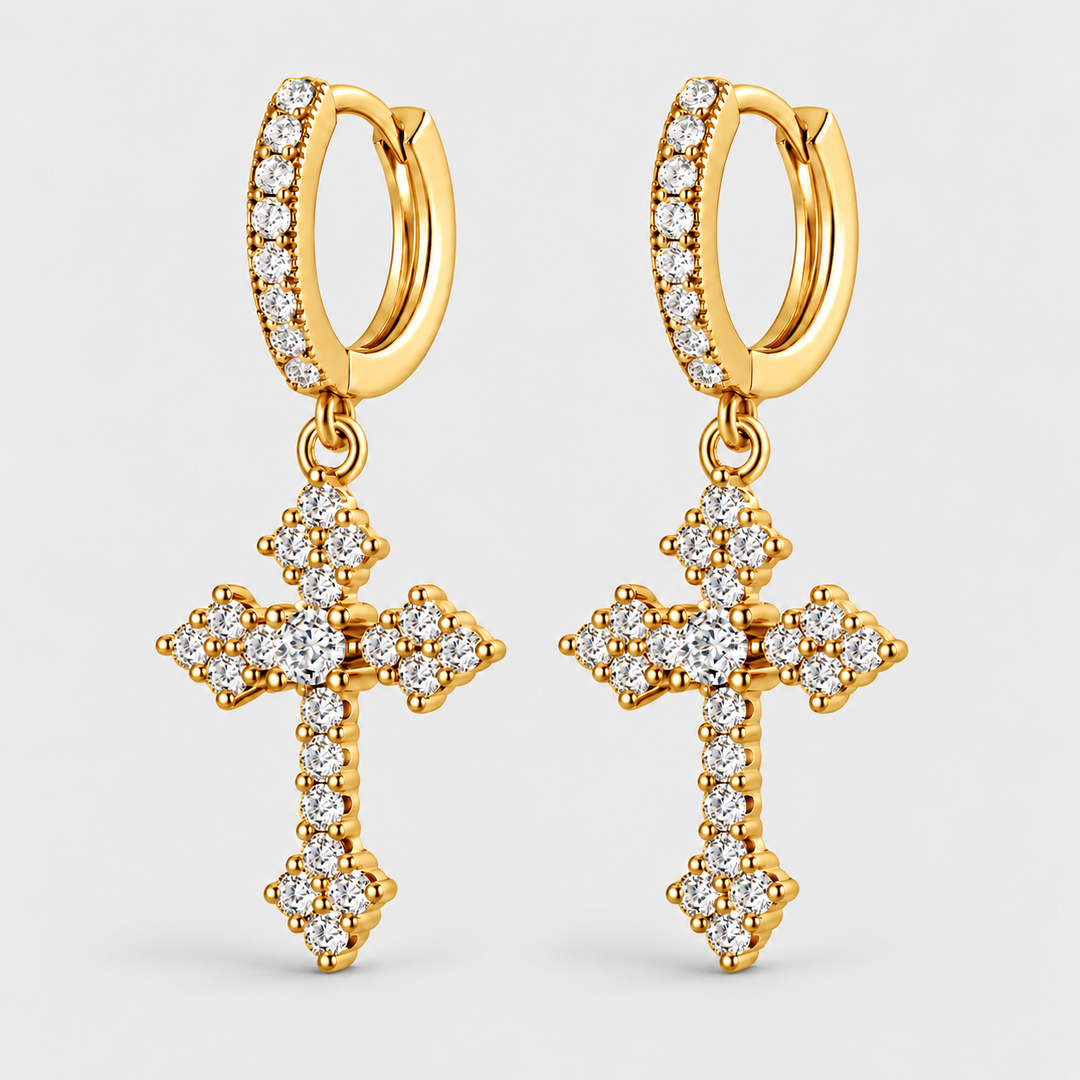 Crystal Cross Oorbellen Goud