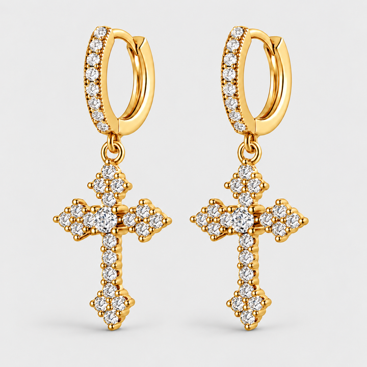 Crystal Cross Oorbellen Goud