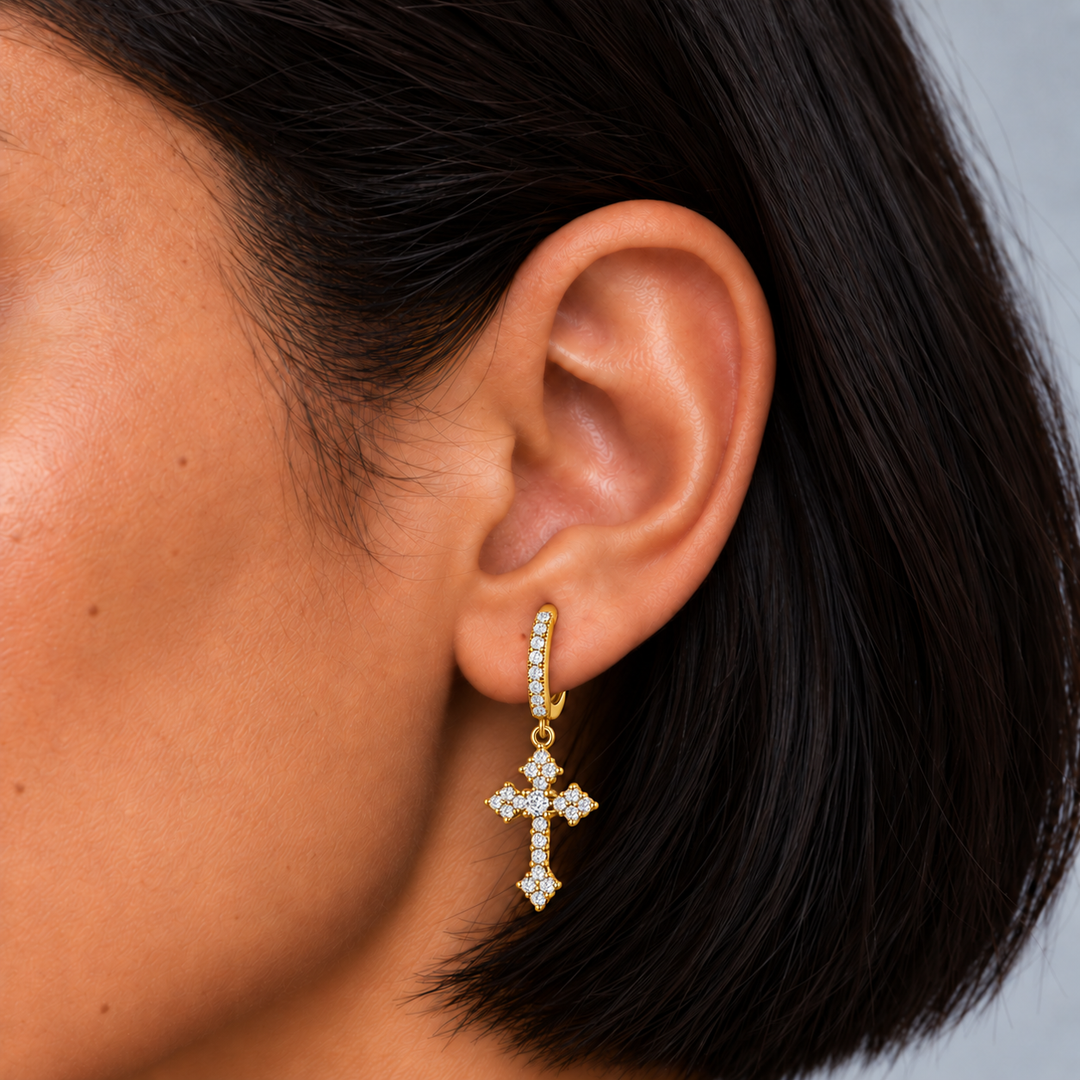 Crystal Cross Oorbellen Goud