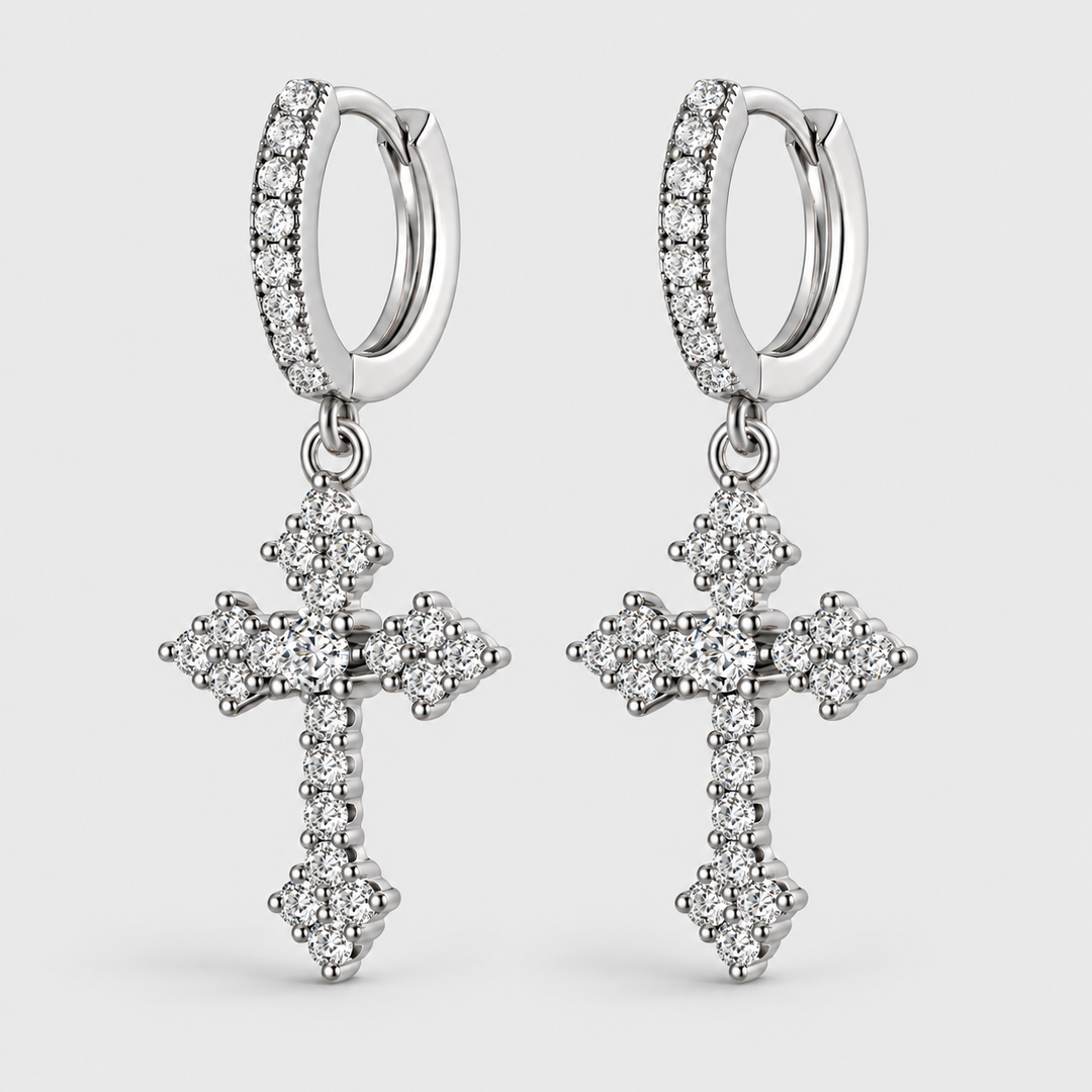 Crystal Cross Oorbellen Zilver
