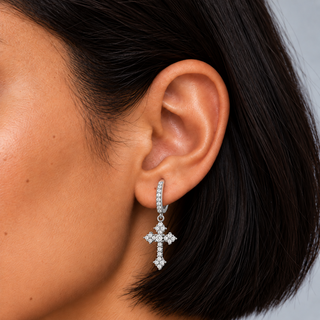 Crystal Cross Oorbellen Zilver