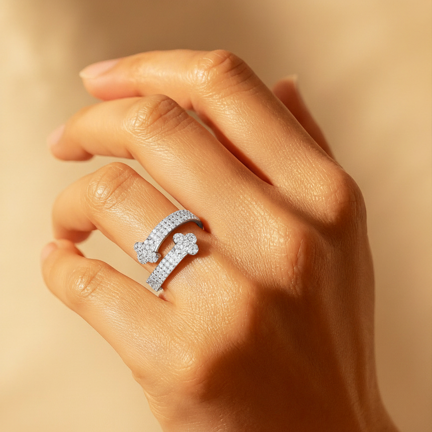 Crystal Clover Ring Zilver - Moissanite