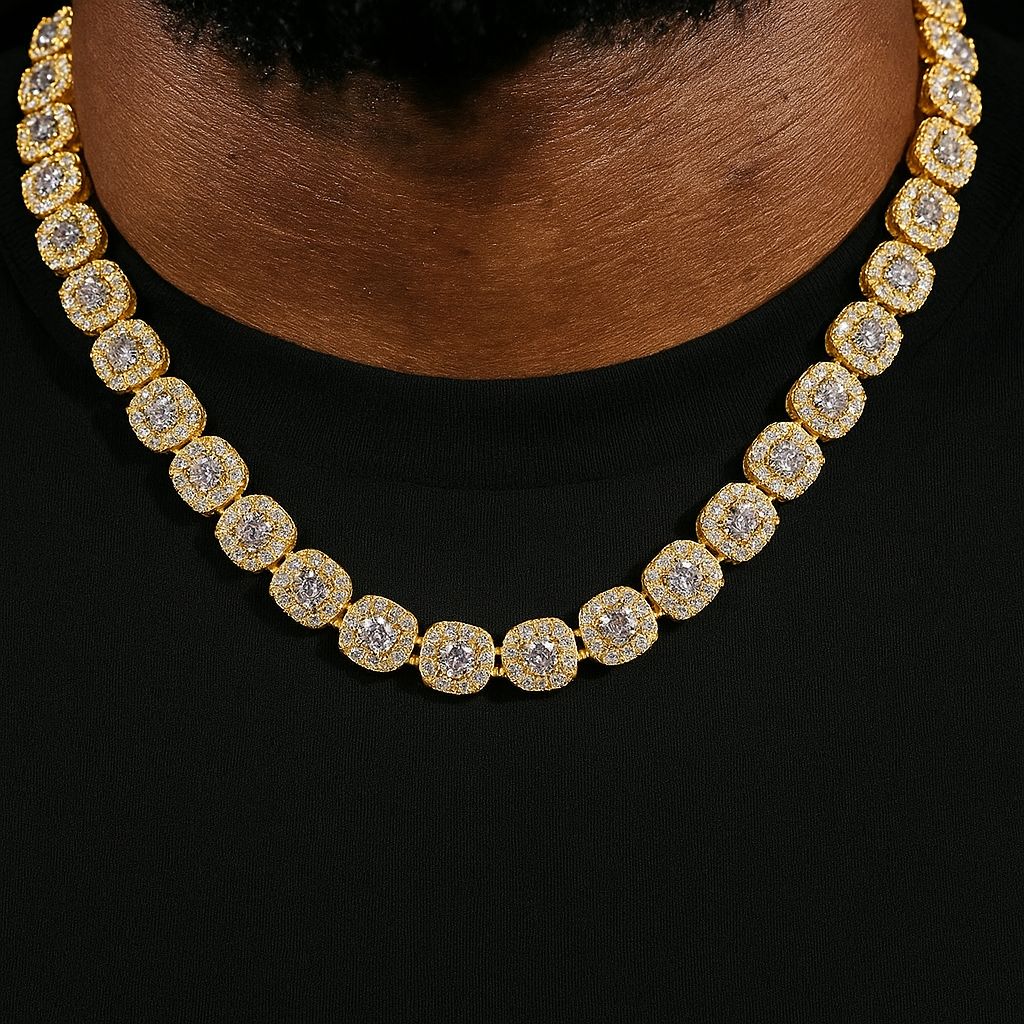 Clustered Tennis Ketting - Goud 12 mm