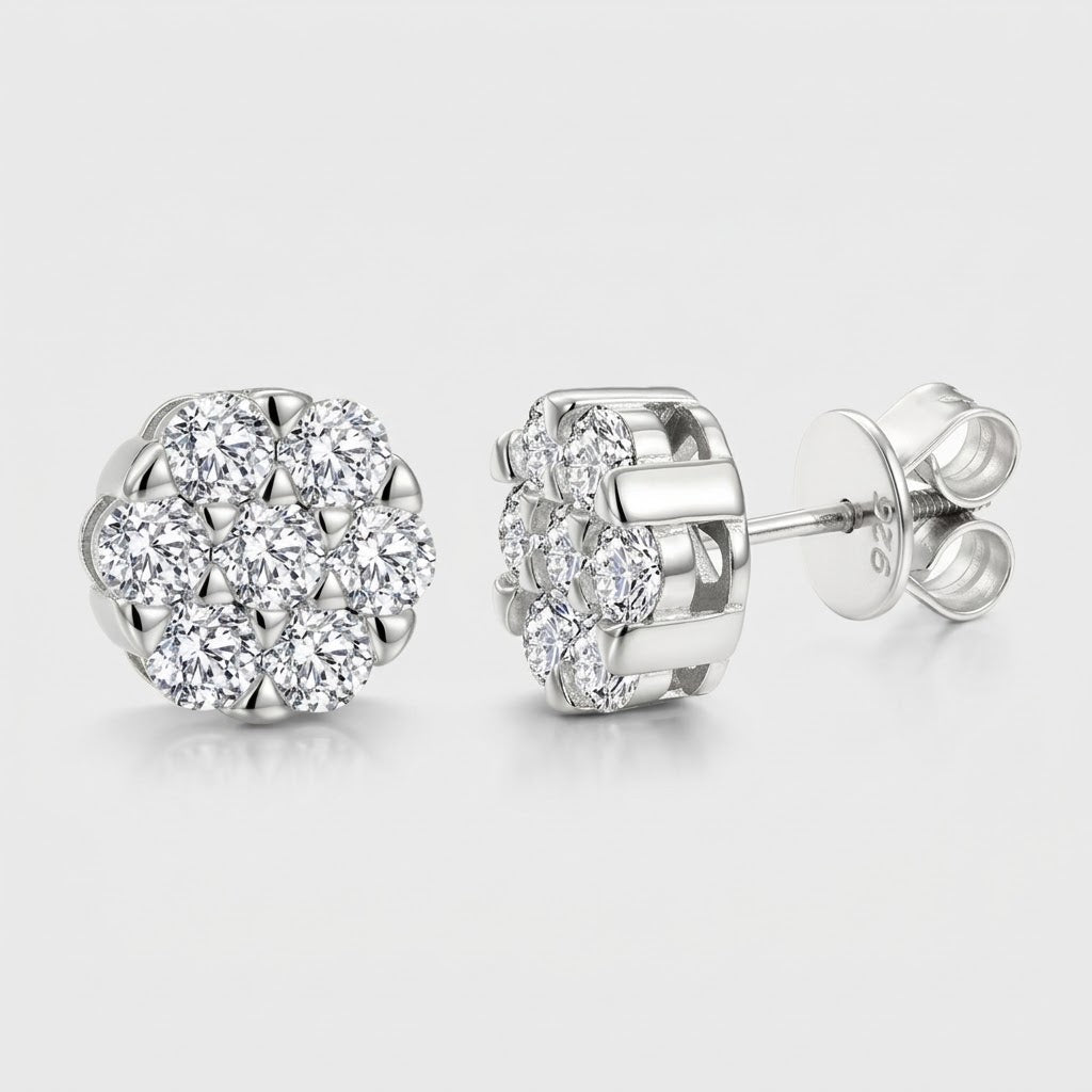 Moissanite Flower Studs - Zilver
