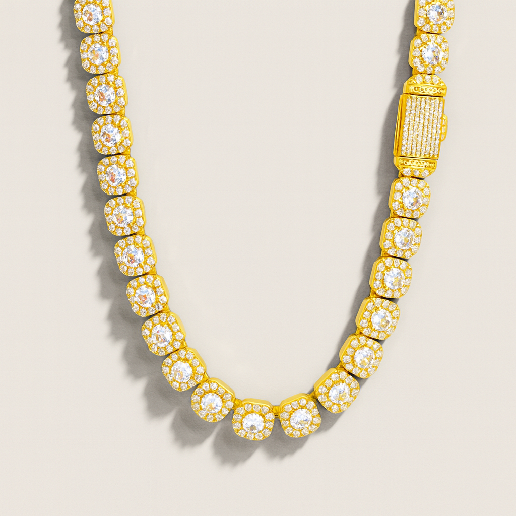 Clustered Tennis Ketting - Goud 12 mm