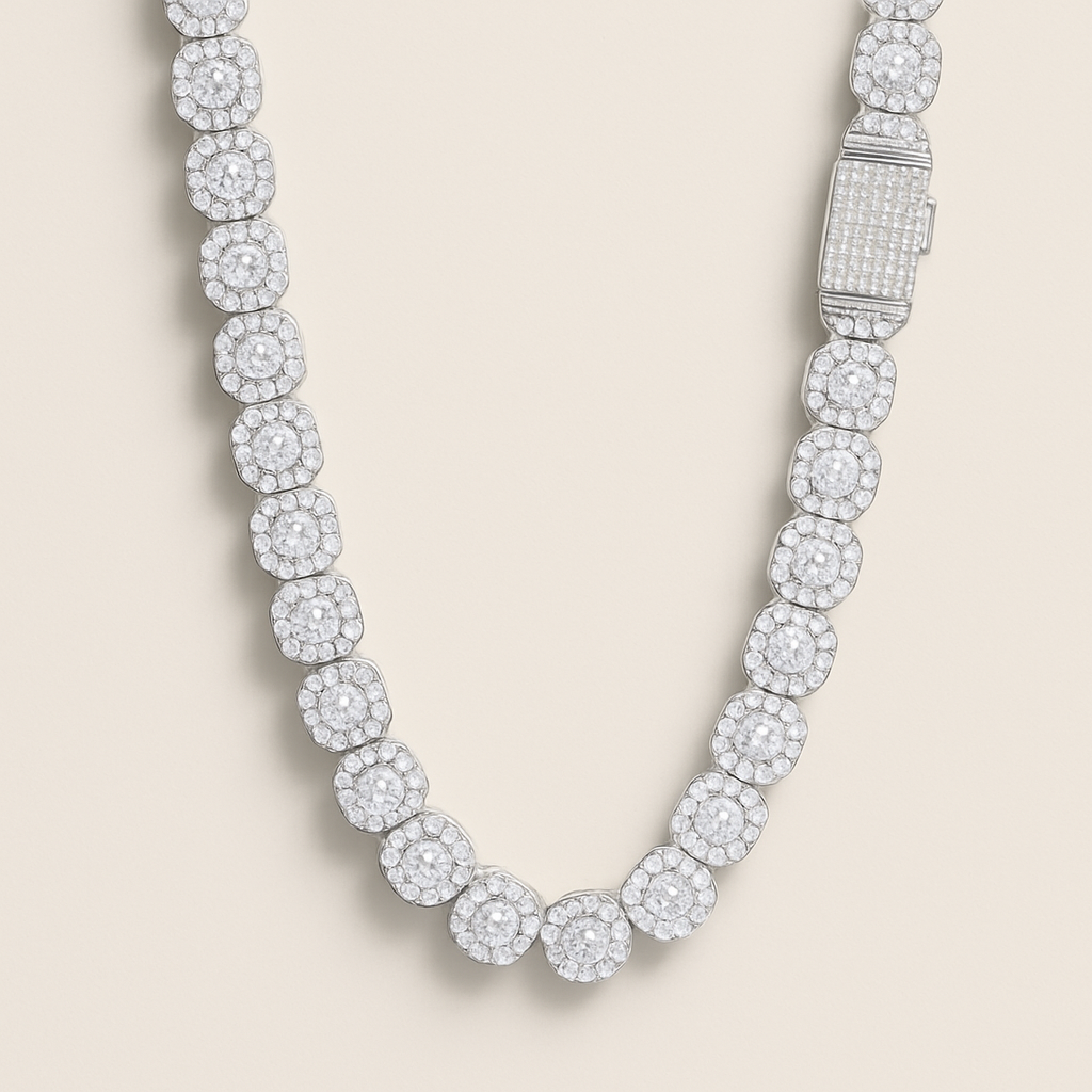 Clustered Tennis Ketting- Witgoud 12 mm