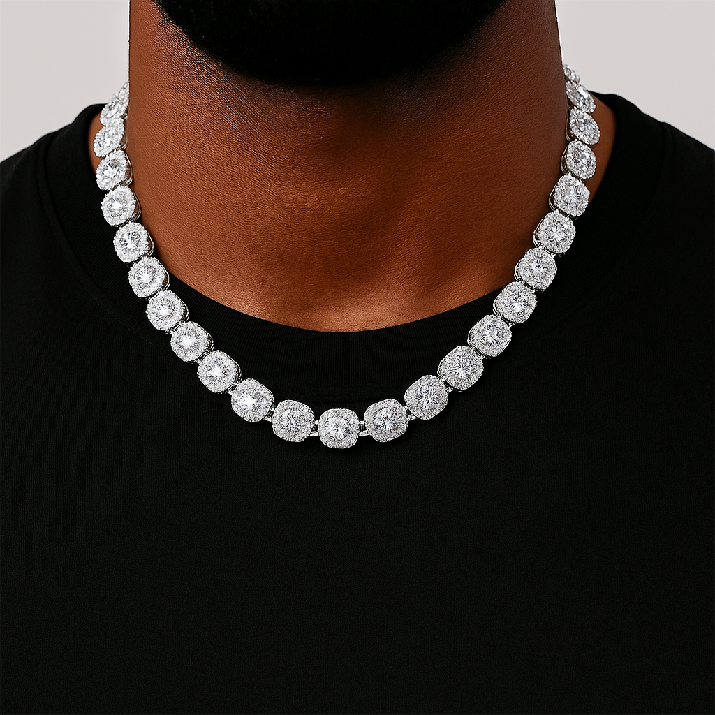 Clustered Tennis Ketting- Witgoud 12 mm