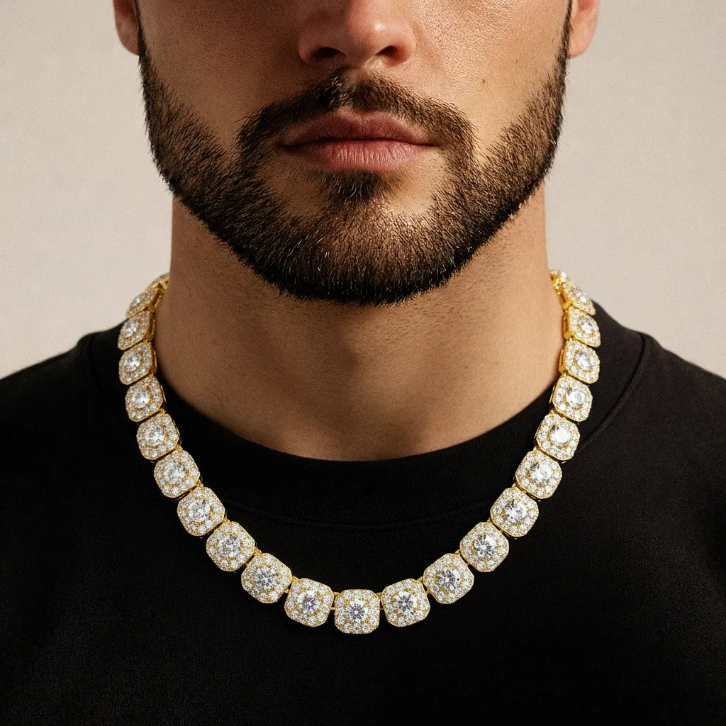 Clustered Tennis Ketting - Goud 12 mm