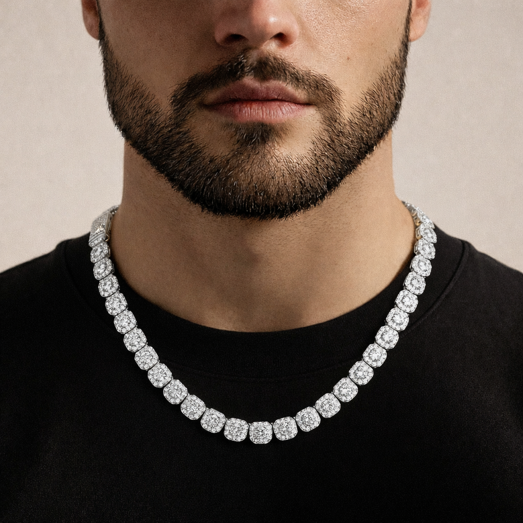 Clustered Tennis Ketting - Witgoud 10 mm