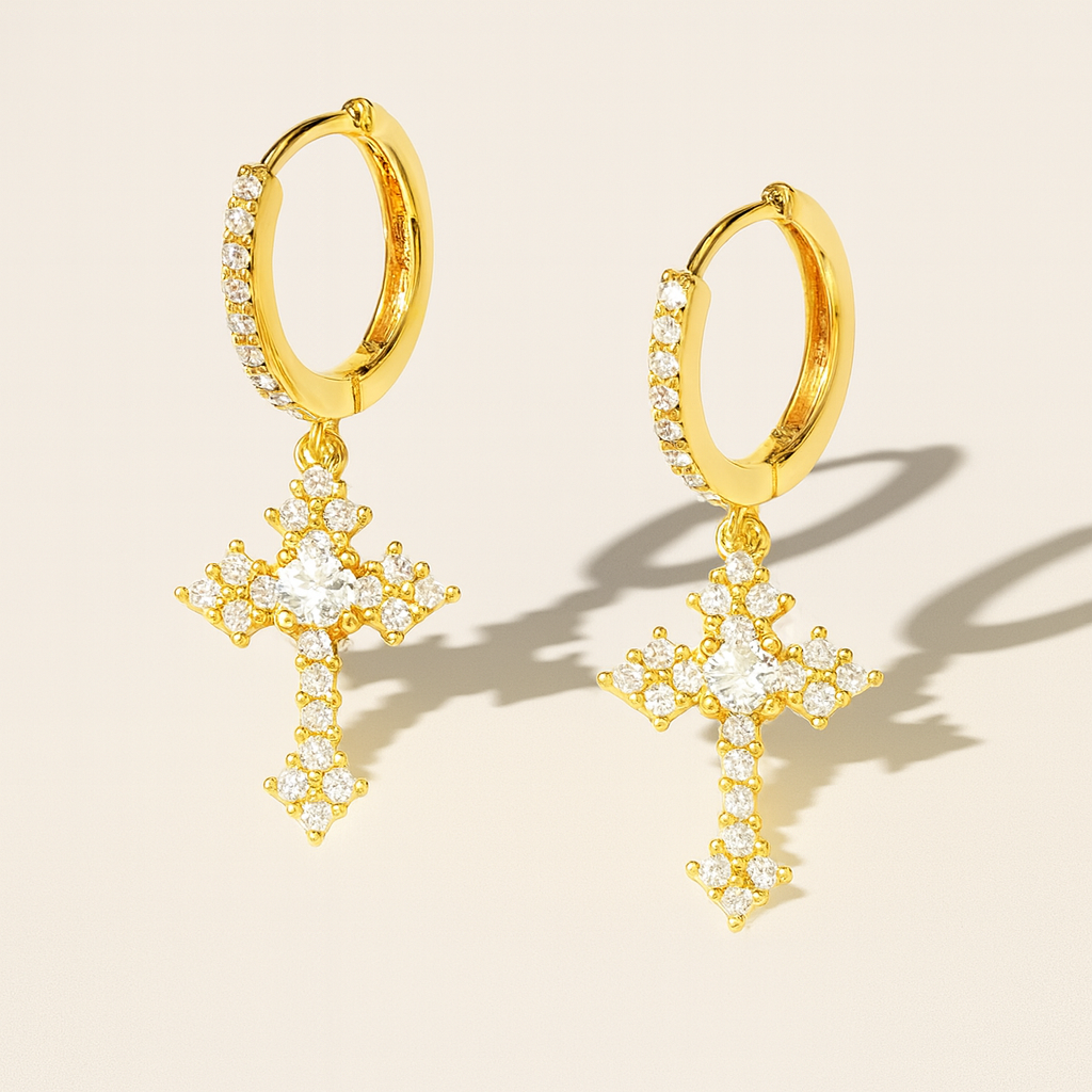 Crystal Cross Oorbellen Goud