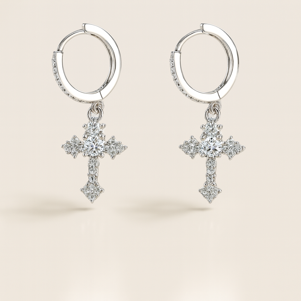 Crystal Cross Oorbellen Zilver